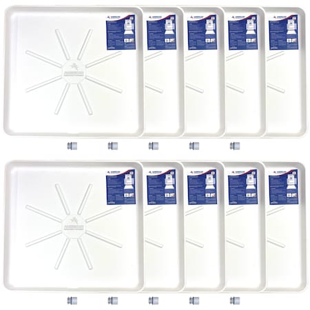 American Built Pro Washing Machine Drain Pan, 30 in x 28 in Plastic White Undrilled wDrain Hose Adapter, 10PK WMSP-Und P10